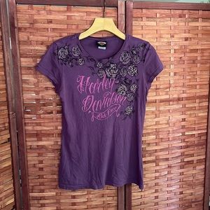 Harley Davidson Purple Rose Cotton Short Sleeve T-shirt Tampa Florida Size Small